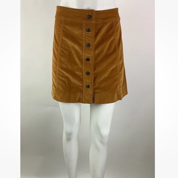 Madewell Sz 10 Velveteen A-Line Mini Skirt Gold Cotton Modal Button Front - Picture 1 of 10